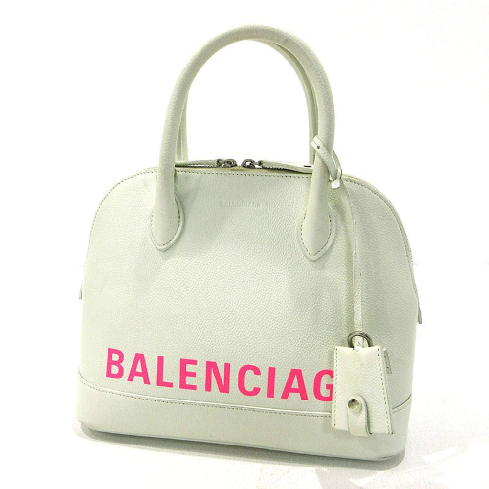 Balenciaga Ville Top Handle Bag fluorescent pink logo White